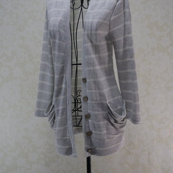 Live To Be SPOILED Grey Gray Stripe Button Close Cardigan - Picture 5 of 13